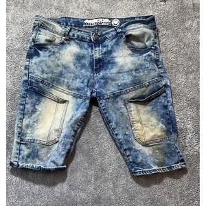 Mecca Shorts Mens 34 Blue Baggy Denim Jort Jean Loose Wide Streetwear Distressed